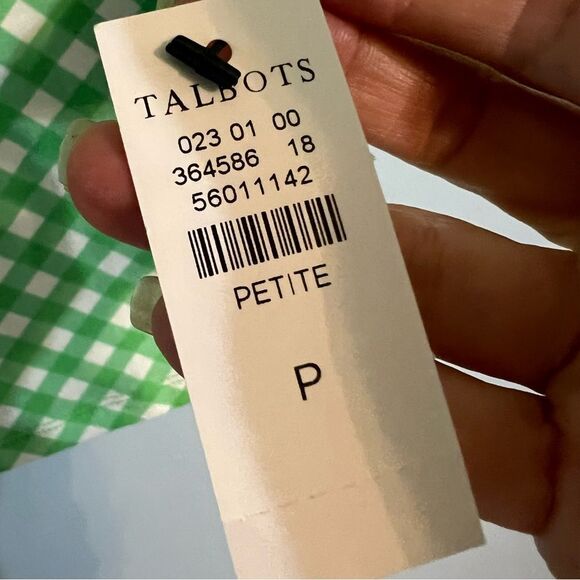 NWT Talbots Pima Cotton Bateau Neck Tee Green Gingham Sz Petite //Quarter Sleeve - Picture 3 of 12